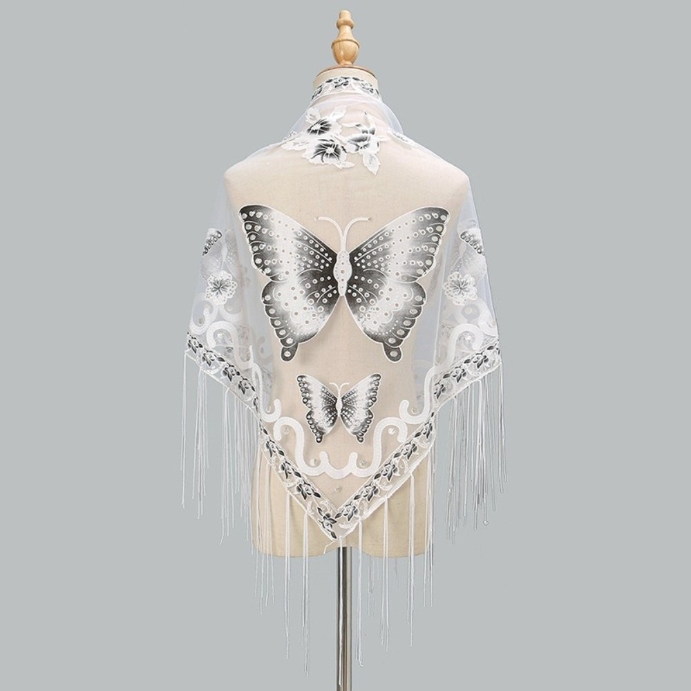 Tassel Fringe Trim - شال مثلث فاخر من الدانتيل المزهر