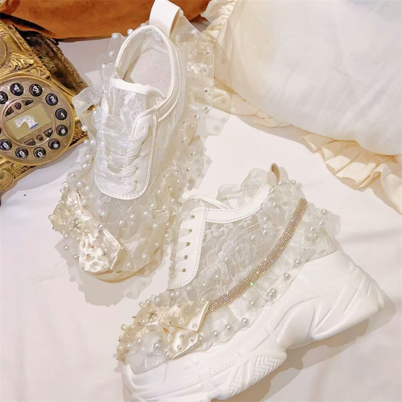 Crystal Mesh Fabric - أحذية رياضية سميكة القاع بشريط من