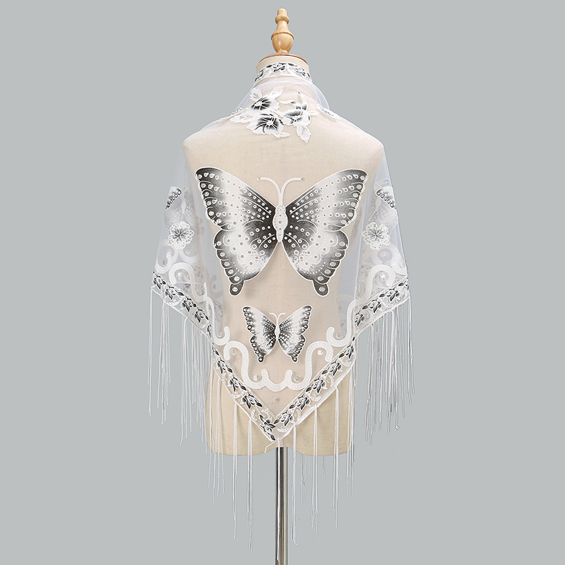 موضة مثلث وشاح فراشة التطريز ا - مراجعة Tassel Fringe Trim وسعره